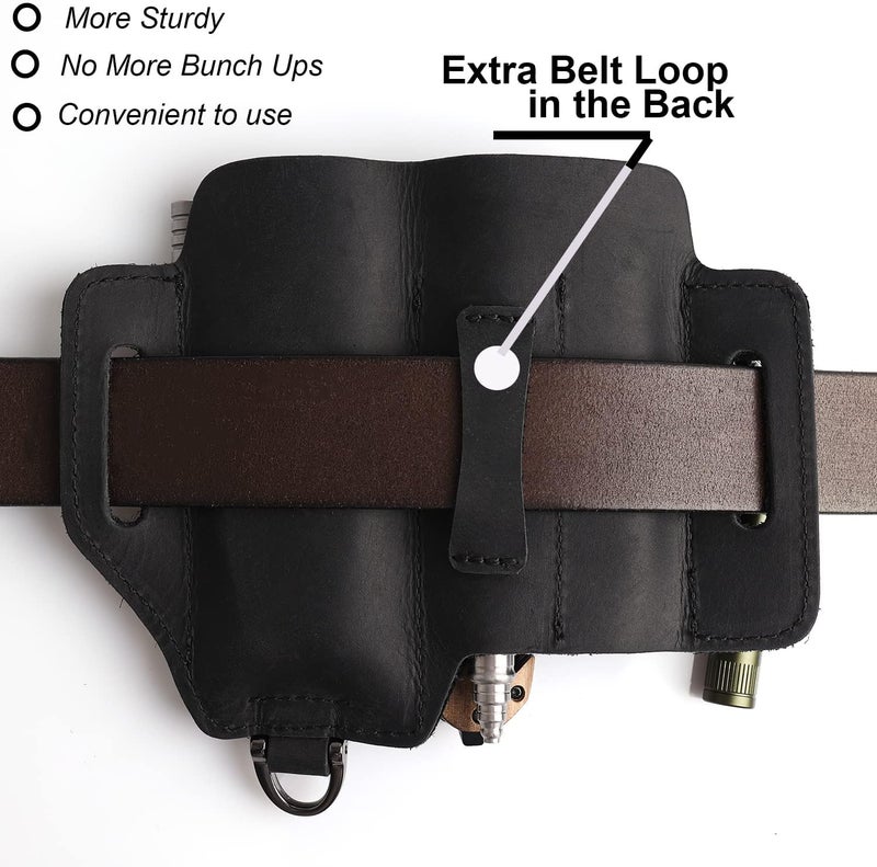 topstache Leather Multitool Sheath,EDC Belt Organizer for Work and Daily Use,Leatherman Sheath,EDC Pocket Organizer for Flashlight and Multitool,Gifts for Men,Leather Sheath for Multitool - Image 3